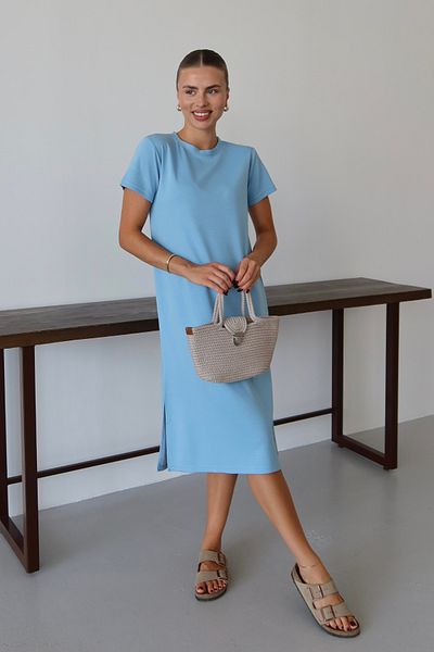 Mogi Butik Γυναικείο φόρεμα Modal υφασμάτινο μισό μανίκι με σχισμή κάτω από το γόνατο 3083