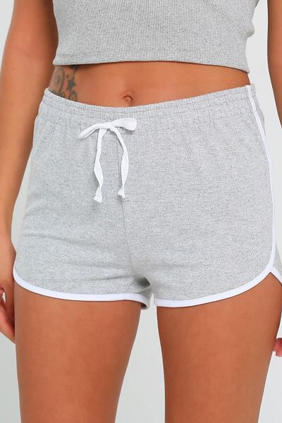 USLULAR Women's Gray Striped Combed Cotton Shorts