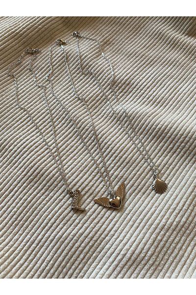 bijoux uniques Oyster&Angel Wing&Boot 3-Piece Necklace Set