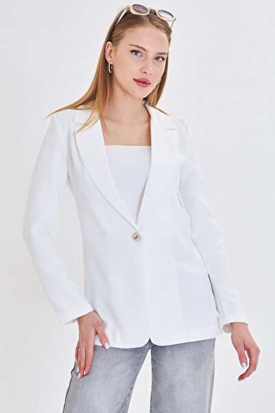 armonika Jachetă albă cu un singur nasture pentru femei Arm-23y001047