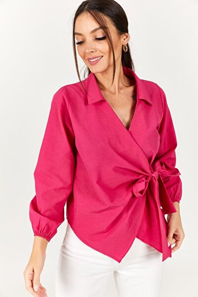 armonika Γυναικεία Φούξια γιακά Μπλούζα Διπλό Μπράτσο-22y024025