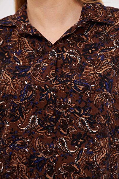 armonika Γυναικείο μακρυμάνικο πουκάμισο με σχέδιο καφέ ARM-25K 001040