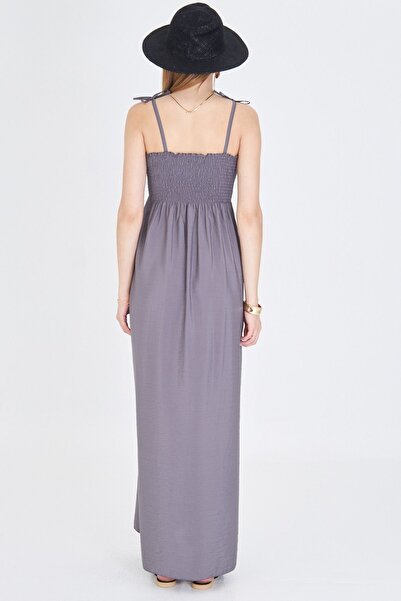 armonika Women's Gray Straps Lace-Up Chest Gipe Elastic Long Dress Arm-25Y001069