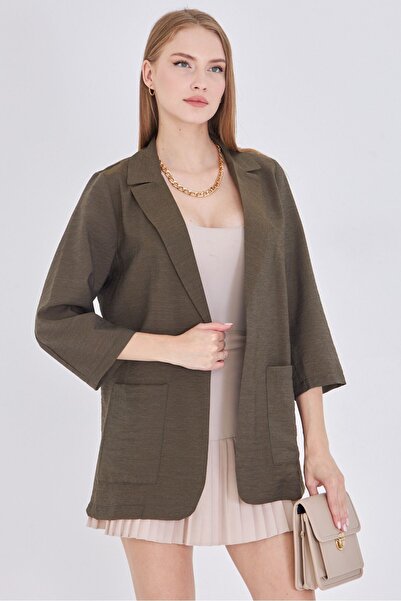 armonika Women's Khaki Oversize Jacket with Pockets Arm-25Y001064