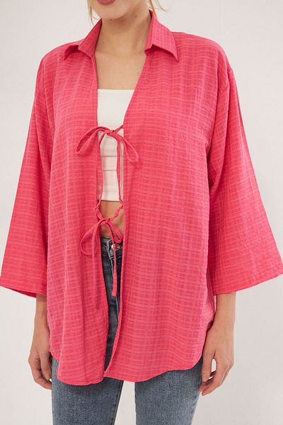 armonika Cămașă kimono fucsia - guler și dantelă în față, ARM-25K 001006