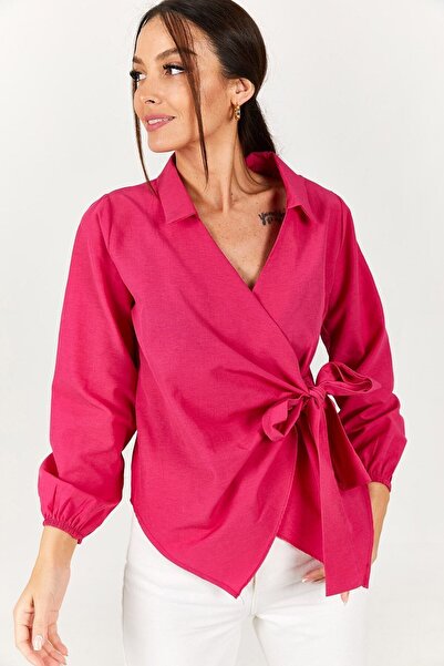 armonika Γυναικεία Φούξια γιακά Μπλούζα Διπλό Μπράτσο-22y024025