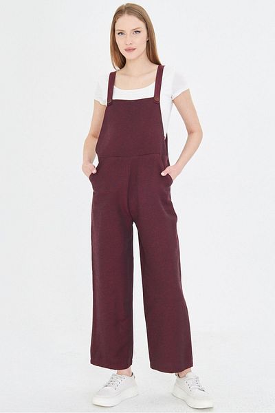armonika Women's Burgundy Pocket Wide Leg Gardener Overalls Arm-25Y 001043