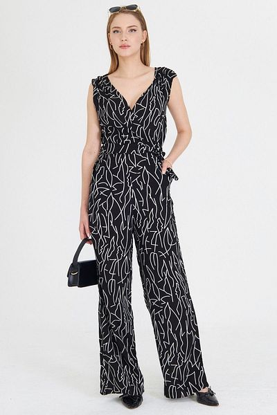 armonika Women's White Double Breasted Collar Shoulder Rubber Detailed Back V Belted Long Jumpsuit Arm-24Y001049
