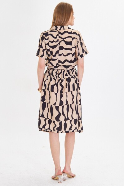 armonika Γυναικείο μπεζ φόρεμα με κουμπιά με κορδόνι μέσης μίντι μήκους ARM-24Y 001068