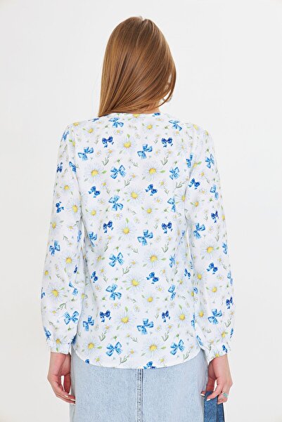 armonika Cămașă albă cu mâneci cu model elastic ARM-25Y 001014