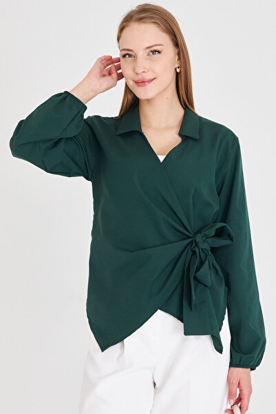 armonika Kadın Haki Yakalı Kruvaze Bluz ARM-22Y024025