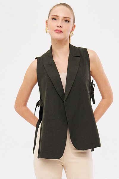 armonika Women's Khaki Men's Collar Side Tie Vest Arm-25K 001007