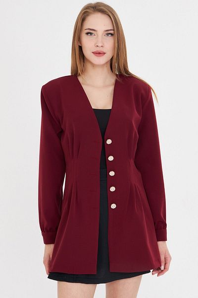 armonika Jachetă de damă, burgundă, cu decolteu în V, cu detaliu în pliuri, cu captuseală ARM-25Y 001039