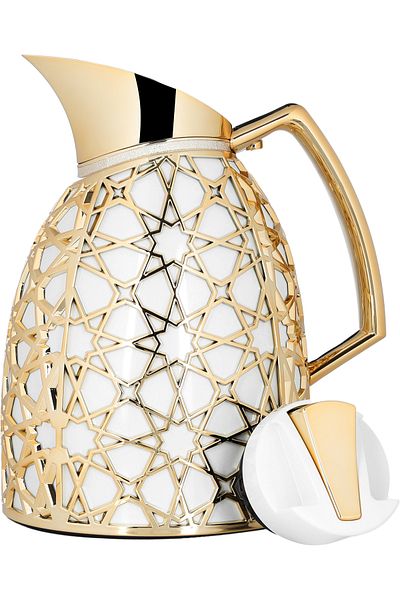 Alsaif Gallery Andalusia Alsaif Gallery Glass Thermos Set, 0.75.1 L, Islamic Pattern - White And Gold
