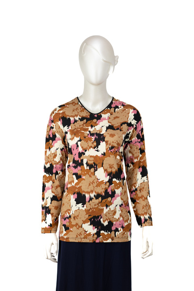 Oppland Γυναικεία μπλούζα μαμάς Turted Viscose Χτενισμένο ύφασμα βαμβακερό μοτίβο λουλουδιών Ελαφρύ με λαιμόκοψη V