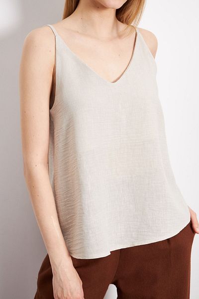 armonika Ecru Linen Look Women's Blouse - With Straps, ARM-24Y001064
