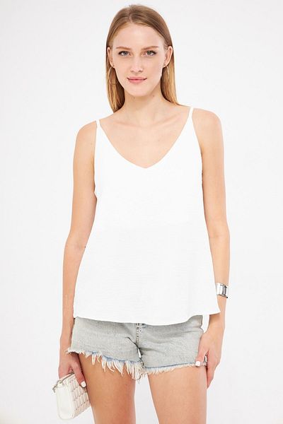 armonika Γυναικεία Μπλούζα Λευκή Λινό Look με λουράκι, ARM-24Y 001064