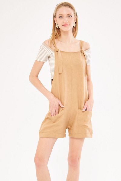 armonika Camel Mini Jumpsuit - Γυναικεία με λεπτομέρεια και τσέπες ARM-24Y 001077
