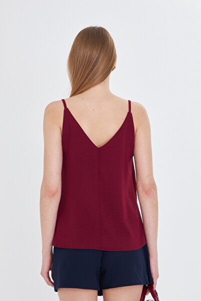 armonika Women's Burgundy Linen Look Strappy Blouse Arm-24Y 001064