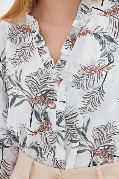 armonika Γυναικεία μπλούζα με χακί γιακά - μανίκια Preegin & Fıris, ελαστικά και μακριά μανίκια