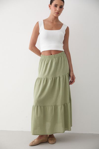 JASTE Women's Çağlakat Floor Gathered Elastic Waist Linen Skirt