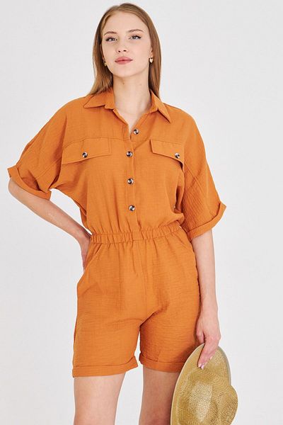 armonika Women's Tile Bat Sleeve Pocket Elastic Waist Jumpsuit with Shorts