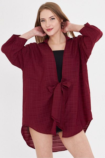 armonika Cămașă kimono cu cravată în față, roșu Claret, pentru femei ARM-24Y 001101
