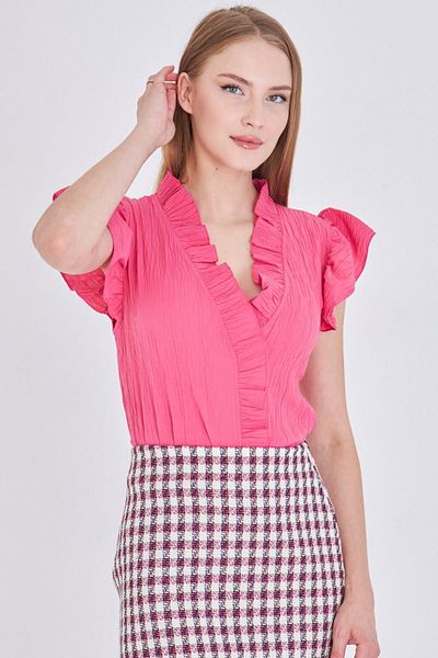 armonika Γυναικεία φούξια μπλούζα με βολάν με γιακά και μανίκια ARM-25Y001063