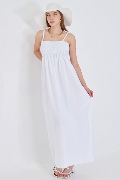 armonika Women's White Straps Lace up Chest Gipe Elastic Long Dress Arm-25Y 001048