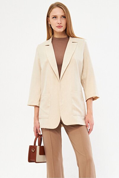 armonika Women's Ecru Oversize Jacket with Pockets Arm-24Y 001115