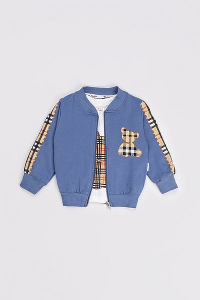 ZİMBOO Children's Suit Bear Printed Cardigan 3-Piece Unisex Suit