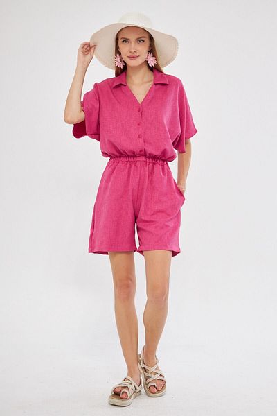 armonika Lilac Women's Jumpsuit - Shirt Collar, Pocket, Short Arm-24y 001113