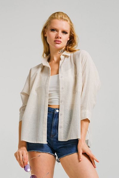armonika Γυναικείο λινό πουκάμισο Casual Pocket Ecru ARM-21Y001035