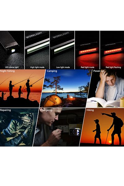 Choice Package List Rechargeable Camping Led Flashlight Work Light With Magnet And Hook Ip64 Waterproof 5 L
