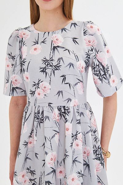 armonika Women's Gray Crew Neck Back Zipper Watermelon Sleeve Waist Drawstring Dress Arm-25Y 001009