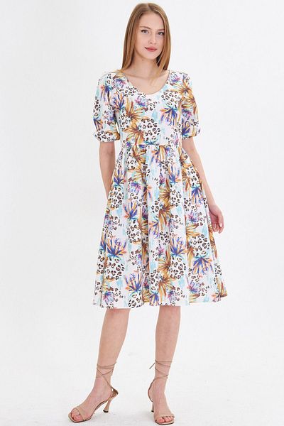armonika Rochie de damă, maro, cu decolteu în U, cu mâneci, cu talie elastică, cu șnur, lungime midi ARM-25Y 001003