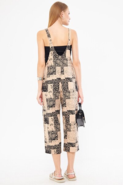 armonika Beige Patterned Women's Gardener Jumpsuit - ARM-24Y 001106