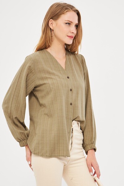 armonika KHaki Colored Women's Shirt - Elastic Sleeve and Wrap DesiGn ARM-24k 001002