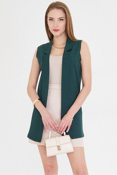 armonika Women's Khaki Collared Long Vest ARM-20K001024