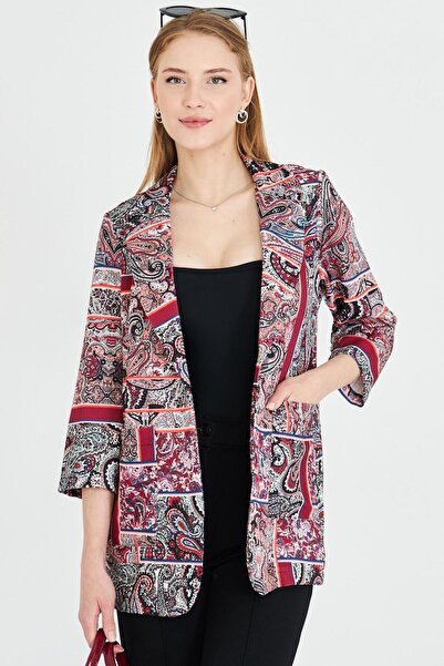 armonika Women's Burgundy Oversize Jacket with Pockets Arm-25Y 001057