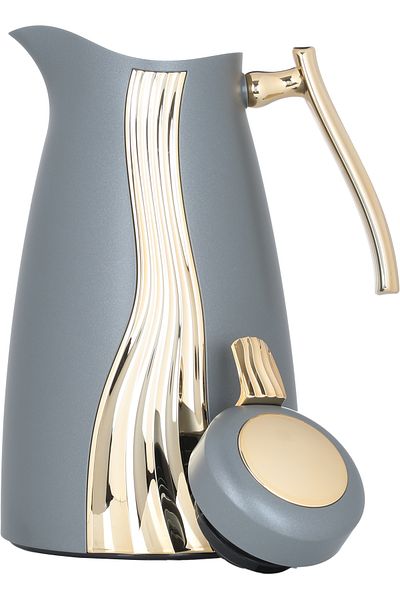 Alsaif Gallery Karma Thermos Set, Dark Gray And Gold, 1 Liter, Two Pieces