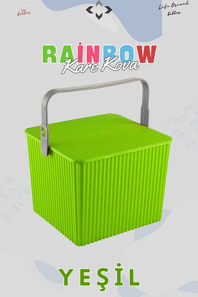 LİGROUND 1 Piece Rainbow Square Bucket - Cleaning Basket with Handle and Lid, Picnic Bag