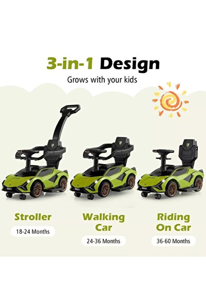 Factual Toys Lamborghini Ride on Push Car Walking Toy Stroller with USB Port - Green