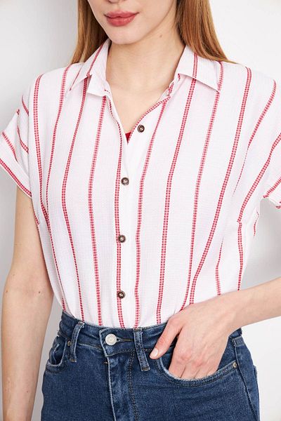 armonika Red Striped Women's Shirt - Short Sleeve, ARM-24Y001067