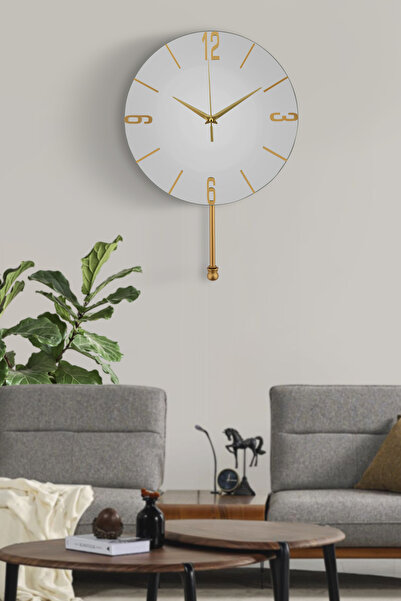 HELVACIOĞLU AKSESUAR Gerçek Aynalı Tokmak Detaylı Duvar Saati Led Işıklı 30 Cm