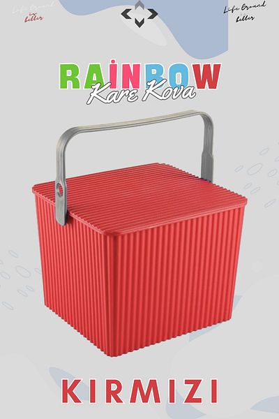 LİGROUND Rainbow Square Lid Picnic Basket Organizer with Handle 1 Piece Square Bucket Picnic Bag Basket