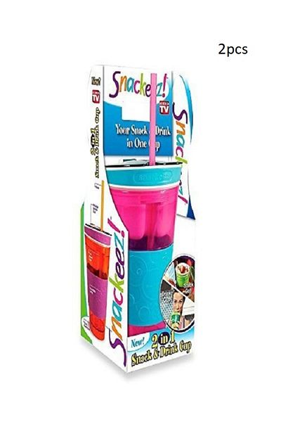Generic 2 Snackies Plastic Travel Cup and Snack Container in One,