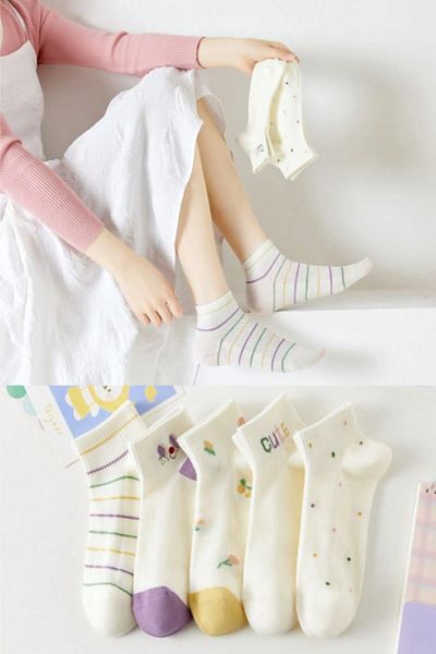 Esinti Women's Summer Ankle Booties Socks 5-Piece – Cotton, Sweat-Absorbent, Seamless Toe Socks Set