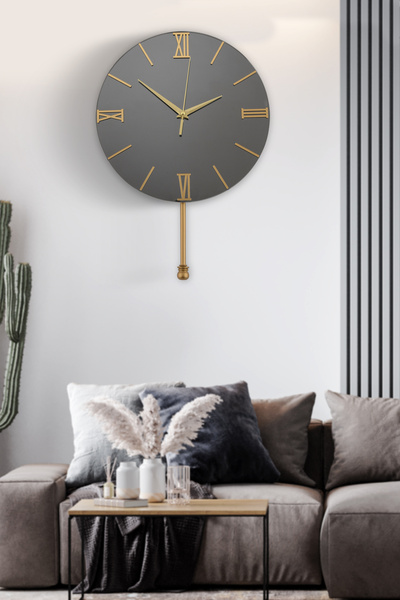 HELVACIOĞLU AKSESUAR Gerçek Füme Aynalı Tokmak Detaylı Duvar Saati Led Işıklı...