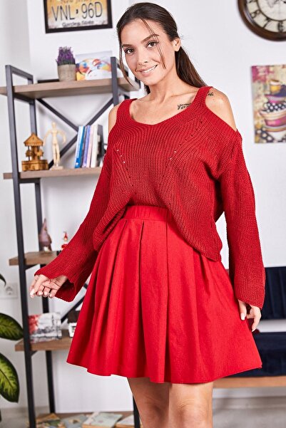 armonika Kadın Kırmızı Kisa Kloş Etek ARM-22K001013